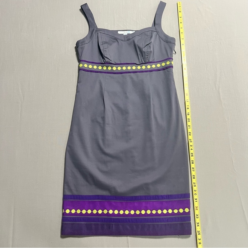 Boden Gray Purple Trim Polka Dot Sheath Dress Women’s Size 4P - Picture 2 of 13